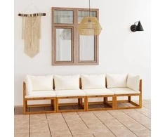 Keturvietė sodo sofa su pagalvėlėmis, kreminė, akacijos masyvas