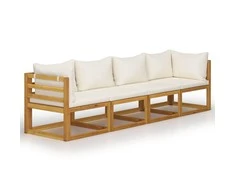 Keturvietė sodo sofa su pagalvėlėmis, kreminė, akacijos masyvas