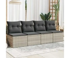 Keturvietė sodo sofa su pagalvėlėmis, pilka, poliratanas