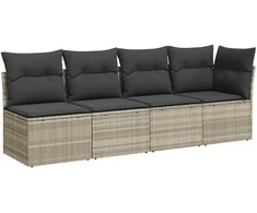 Keturvietė sodo sofa su pagalvėlėmis, pilka, poliratanas
