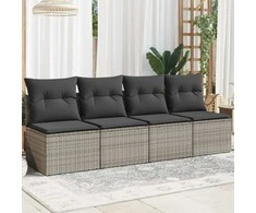 Keturvietė sodo sofa su pagalvėlėmis, pilka, poliratanas