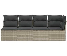 Keturvietė sodo sofa su pagalvėlėmis, pilka, poliratanas
