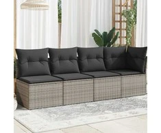 Keturvietė sodo sofa su pagalvėlėmis, pilka, poliratanas
