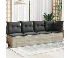 Keturvietė sodo sofa su pagalvėlėmis, pilka, poliratanas