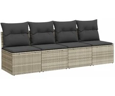 Keturvietė sodo sofa su pagalvėlėmis, pilka, poliratanas