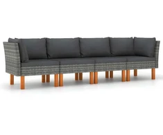 Keturvietė sodo sofa su pagalvėlėmis, pilka, poliratanas