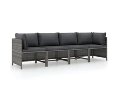 Keturvietė sodo sofa su pagalvėlėmis, pilka, poliratanas