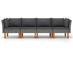 Keturvietė sodo sofa su pagalvėlėmis, pilka, poliratanas