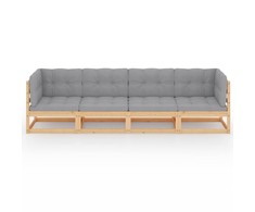 Keturvietė sodo sofa su pagalvėlėmis, pušies medienos masyvas