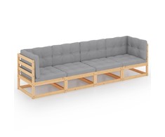 Keturvietė sodo sofa su pagalvėlėmis, pušies medienos masyvas