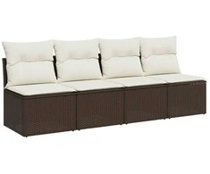 Keturvietė sodo sofa su pagalvėlėmis, ruda, poliratanas