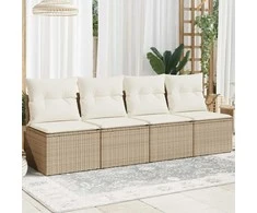 Keturvietė sodo sofa su pagalvėlėmis, smėlio, poliratanas