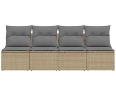 Keturvietė sodo sofa su pagalvėlėmis, smėlio, poliratanas
