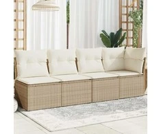 Keturvietė sodo sofa su pagalvėlėmis, smėlio, poliratanas