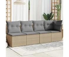 Keturvietė sodo sofa su pagalvėlėmis, smėlio, poliratanas