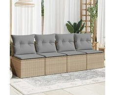 Keturvietė sodo sofa su pagalvėlėmis, smėlio, poliratanas