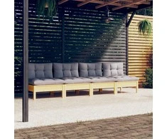 Keturvietė sodo sofa su pilkomis pagalvėlėmis, pušies masyvas