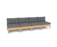 Keturvietė sodo sofa su pilkomis pagalvėlėmis, pušies masyvas