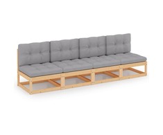 Keturvietė sodo sofa su pagalvėlėmis, pušies medienos masyvas
