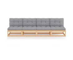 Keturvietė sodo sofa su pagalvėlėmis, pušies medienos masyvas