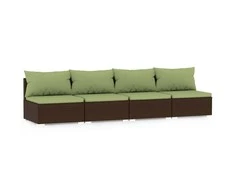 Lauko baldų komplektas Keturvietė sofa su pagalvėlėmis, rudos spalvos, poliratanas