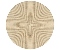 Kilimas, baltas, 120cm, džiutas, rankų darbo, spiralės dizainas
