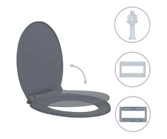 Klozeto sėdynė su soft-close mechanizmu, pilkos spalvos, ovali