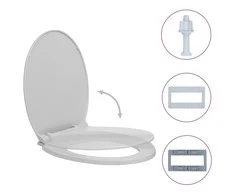 Klozeto sėdynė su soft-close mechanizmu, šviesiai pilka, ovali