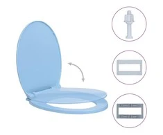 Klozeto sėdynė su soft-close mechanizmu, mėlynos spalvos, ovali