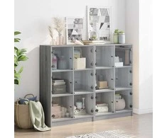 Knygų spinta su durelėmis, pilka ąžuolo, 136x37x109cm, mediena