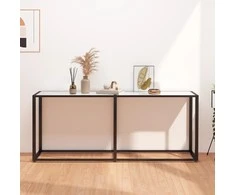 Konsolinis staliukas, balto marmuro, 180x35x75,5cm, stiklas