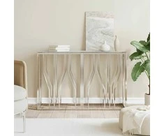 Konsolinis staliukas, sidabrinis, 110x30x70cm, plienas/stiklas