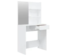 Kosmetinio staliuko komplektas, baltas, 74,5x40x141cm, blizgus