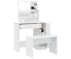Kosmetinio staliuko komplektas, baltas, 86,5x35x136cm, blizgus