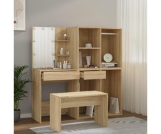 Kosmetinio staliuko komplektas su LED, ąžuolo, apdirbta mediena