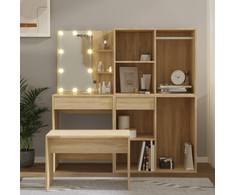 Kosmetinio staliuko komplektas su LED, ąžuolo, apdirbta mediena