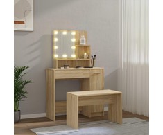 Kosmetinio staliuko komplektas su LED, ąžuolo, apdirbta mediena