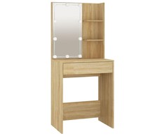 Kosmetinio staliuko komplektas su LED, ąžuolo, apdirbta mediena