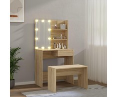 Kosmetinio staliuko komplektas su LED, ąžuolo, apdirbta mediena