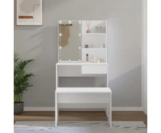 Kosmetinio staliuko komplektas su LED, baltas, apdirbta mediena