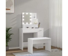 Kosmetinio staliuko komplektas su LED, baltas, apdirbta mediena