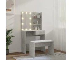Kosmetinio staliuko komplektas su LED, betono pilkas, mediena