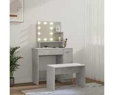 Kosmetinio staliuko komplektas su LED, betono pilkas, mediena