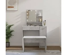Kosmetinio staliuko komplektas su LED, betono pilkas, mediena