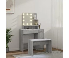Kosmetinio staliuko komplektas su LED, pilkas ąžuolo, mediena