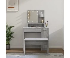 Kosmetinio staliuko komplektas su LED, pilkas ąžuolo, mediena