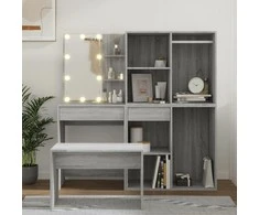Kosmetinio staliuko komplektas su LED, pilkas ąžuolo, mediena