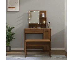 Kosmetinio staliuko komplektas su LED, rudas ąžuolo, mediena