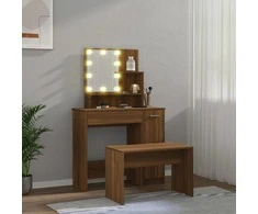 Kosmetinio staliuko komplektas su LED, rudas ąžuolo, mediena