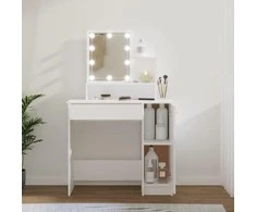 Kosmetinis staliukas su LED apšvietimu, baltas, 86,5x35x136cm